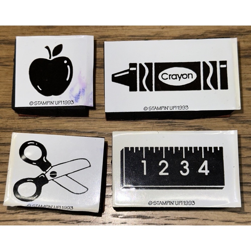 Vtg Stampin' Up! School Crayon Scissors Ruler Apple Foam Mount Rubber Stamp Lot